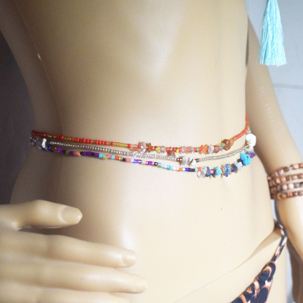 handmade glass seed beads bikini waist belly chain plus natural stone chips jewelry women