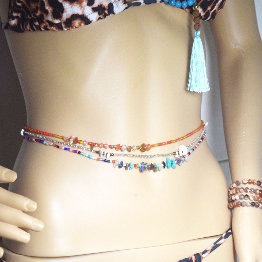 handmade glass seed beads bikini waist belly chain plus natural stone chips jewelry women