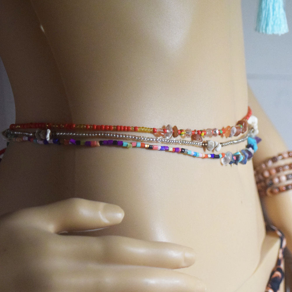 handmade glass seed beads bikini waist belly chain plus natural stone chips jewelry women