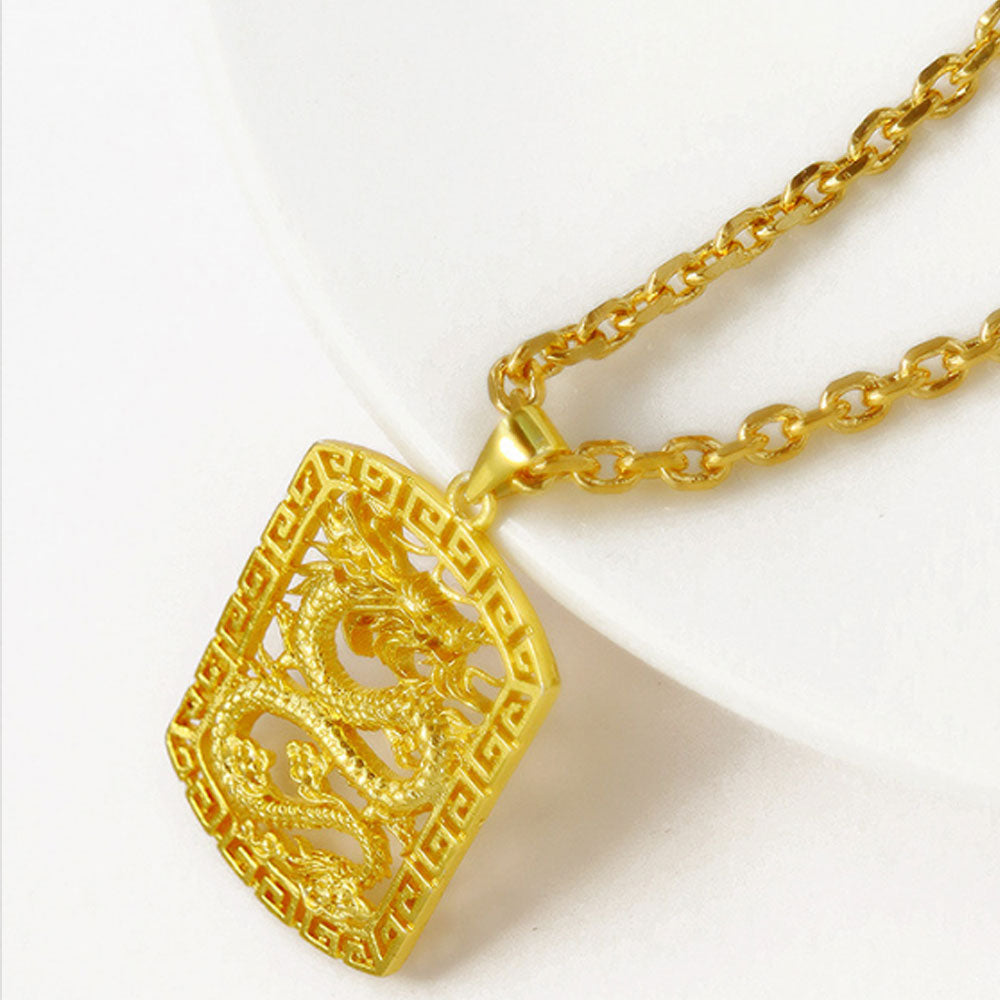 Chinese dragon necklaces brass alloy gold plated jewelry