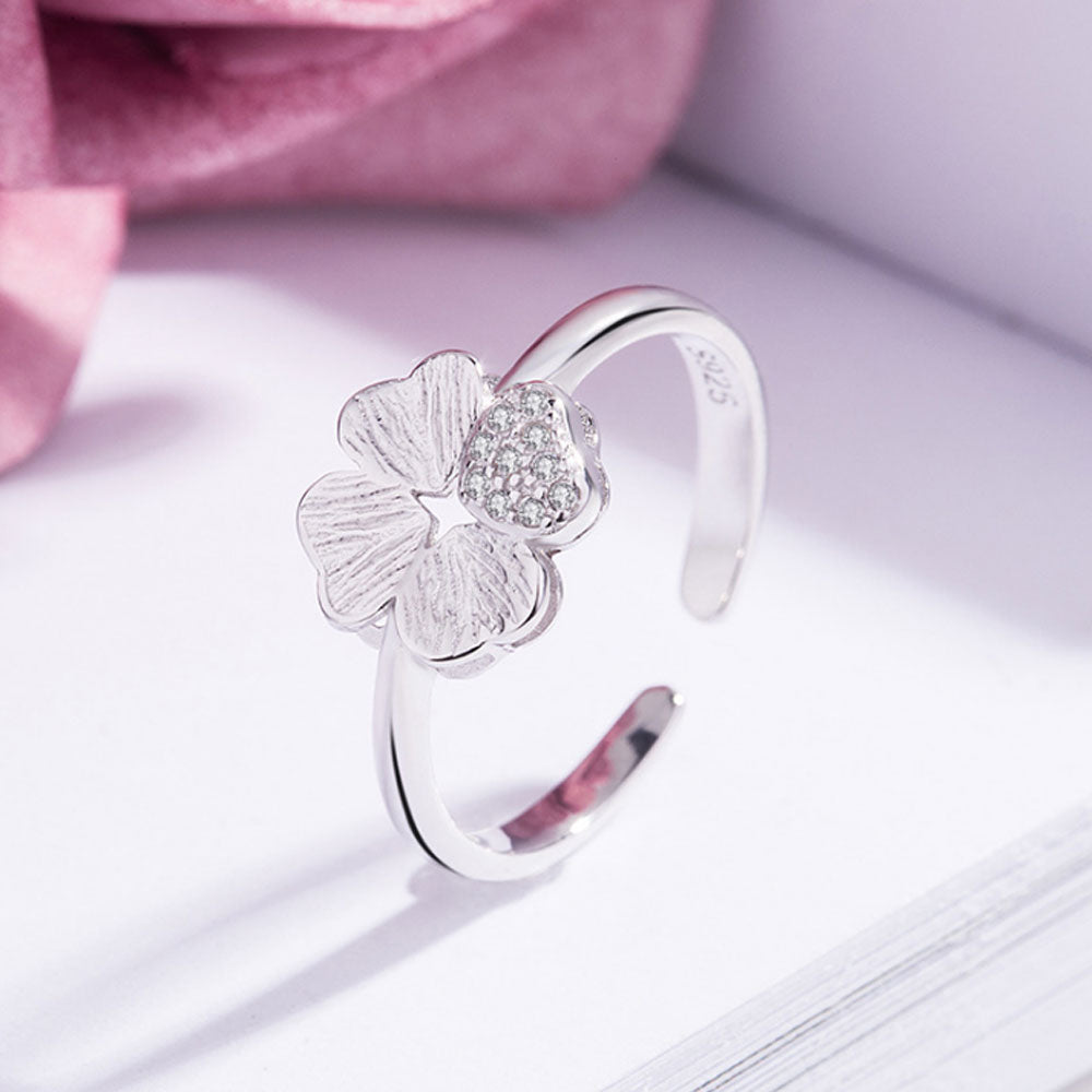 korean style mini 925 sterling silver four clover charm necklace bracelet earring and ring jewelry set