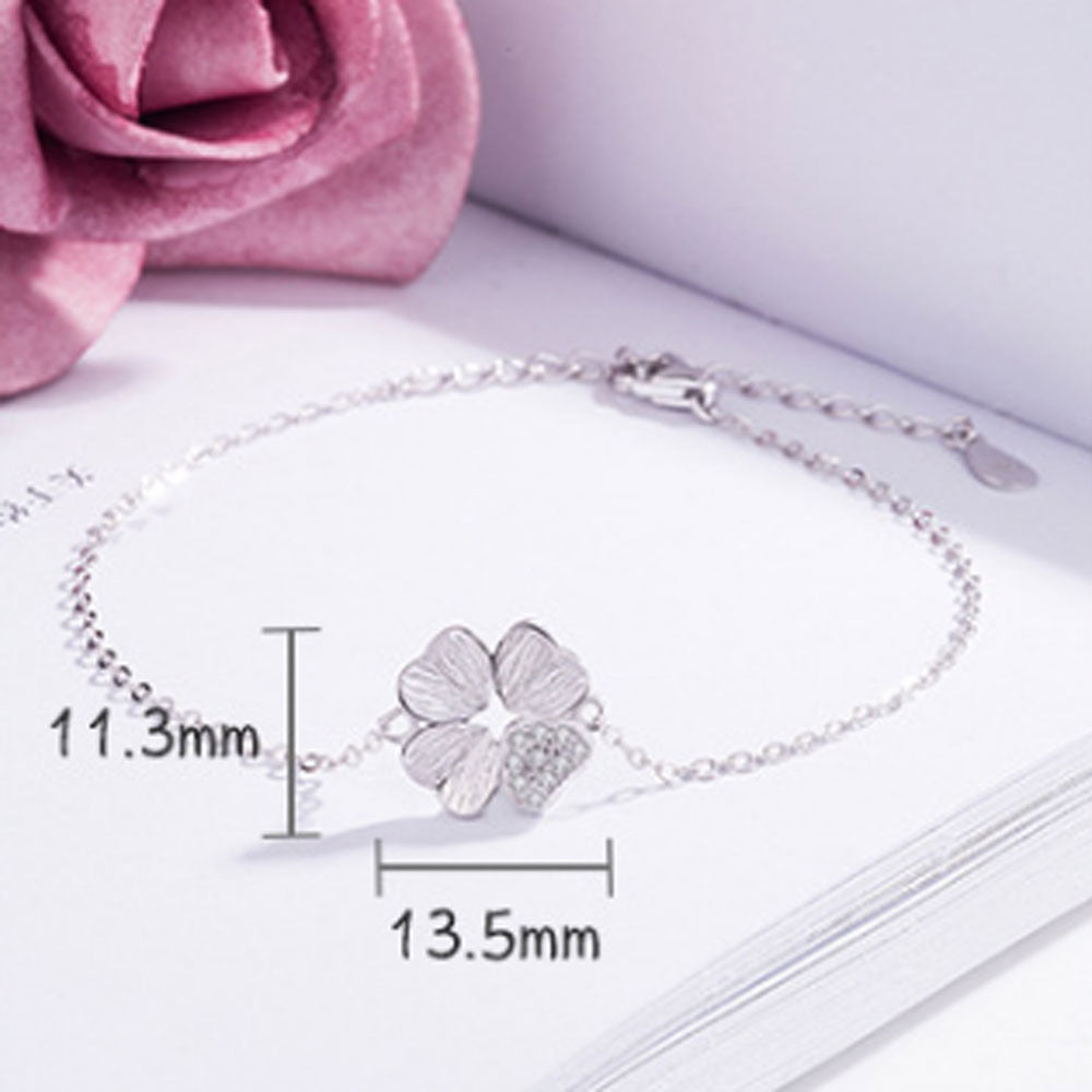 korean style mini 925 sterling silver four clover charm necklace bracelet earring and ring jewelry set