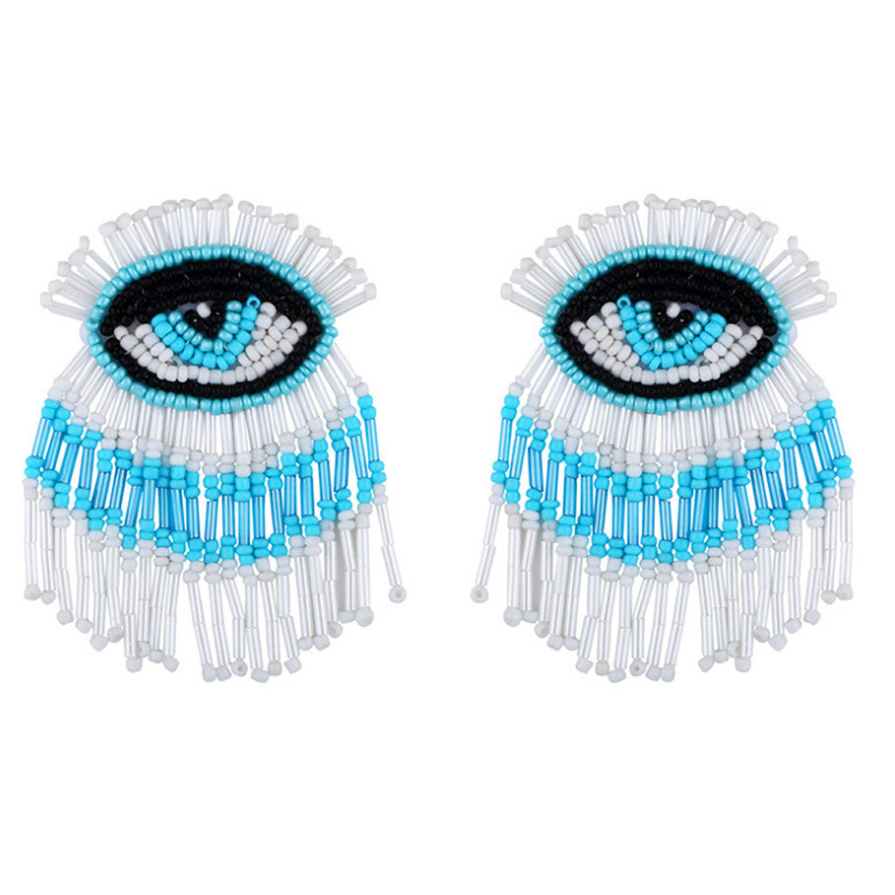 Quake Glass seed beads beaded d-evil eye charm fringe tassel earrings jewelry women boho
