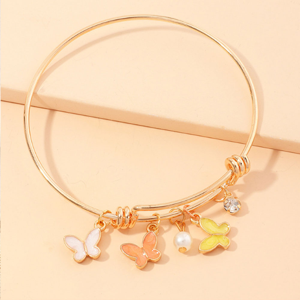 adjustable alloy bangles and bracelets gold plated with butterfly bee rose flower charm bracelets and bangles