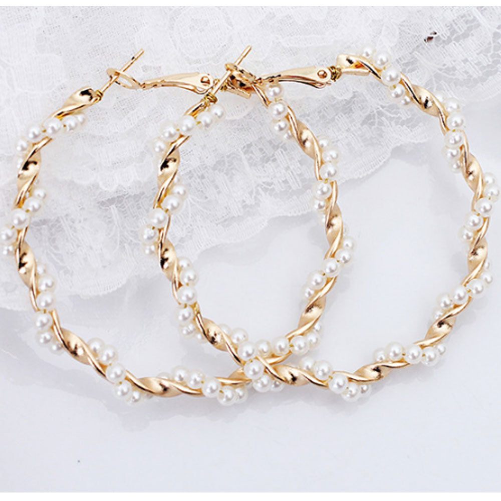 alloy trendy gold color and not real pearl hoop earring earrings for women