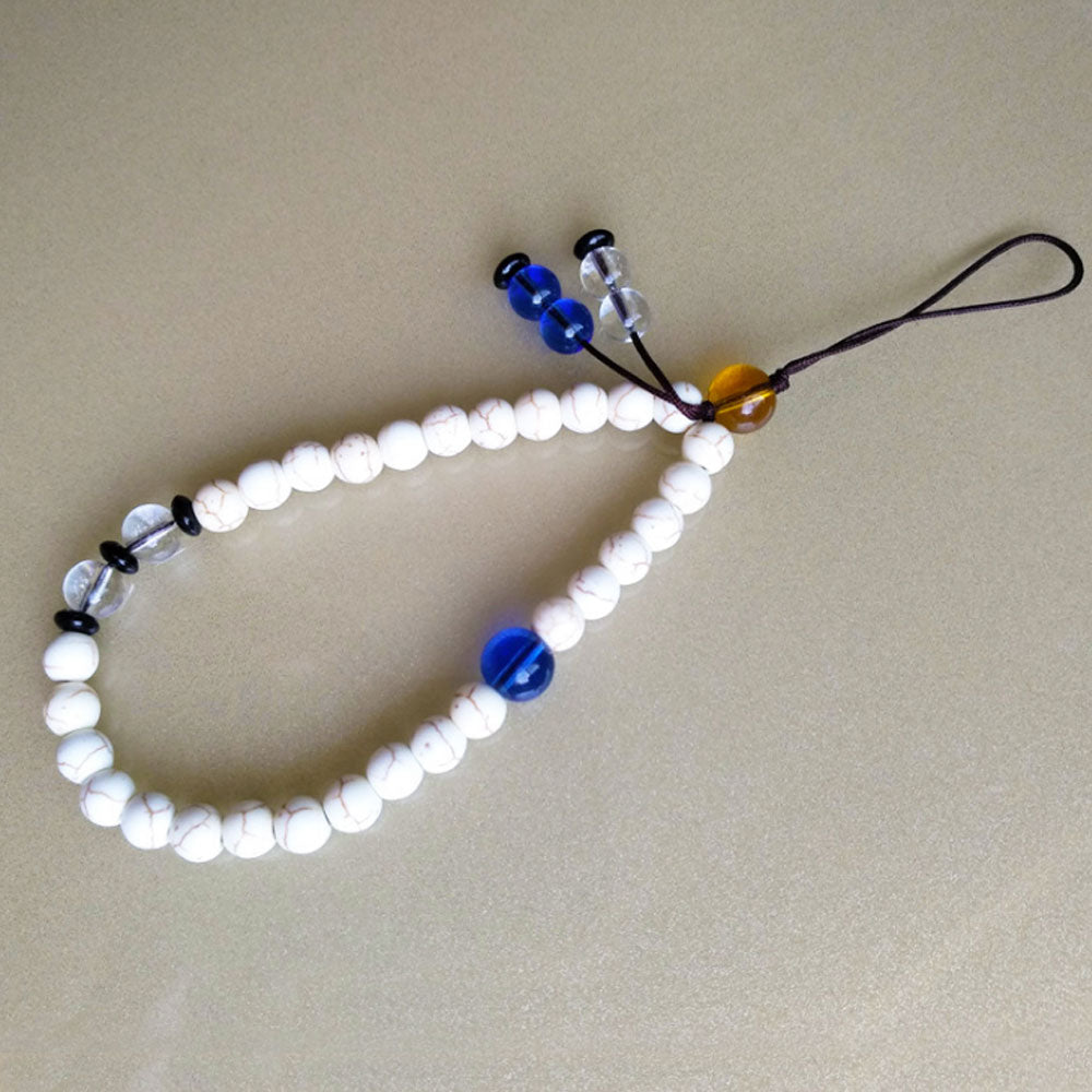 jeweled howlite, turquoise stone beads hand wrist beads lanyard strap string for cell phone