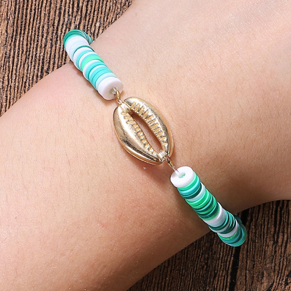 fashion adjustable girls hawaiian gold color metal shell charm beach clay hand bracelets jewelry