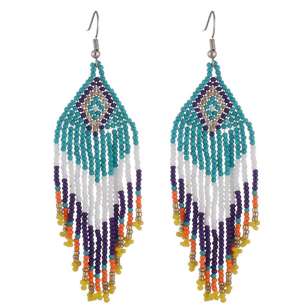 bohemian glass seed beads tassel earring statement miyuki bead dangle tassel earring distributors