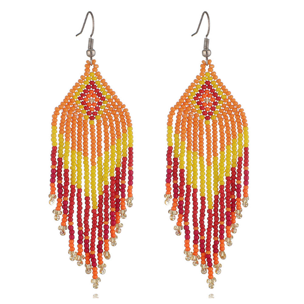 bohemian glass seed beads tassel earring statement miyuki bead dangle tassel earring distributors