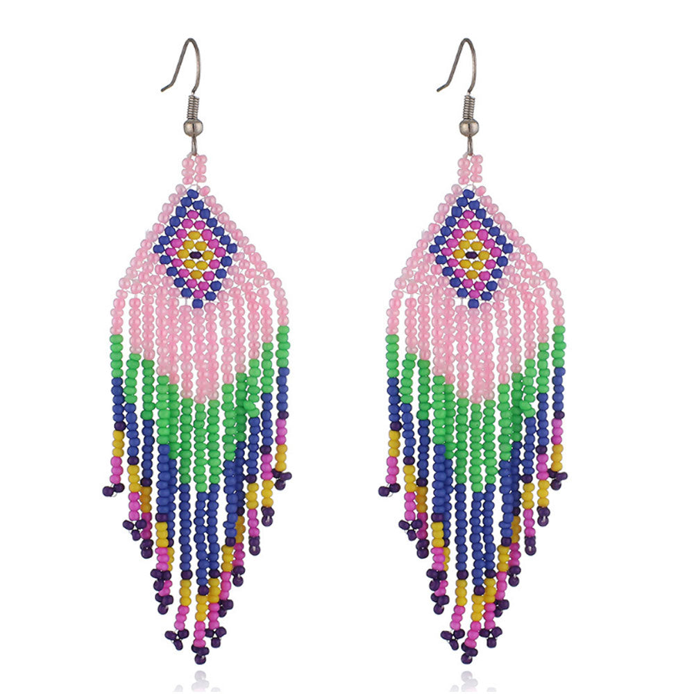 bohemian glass seed beads tassel earring statement miyuki bead dangle tassel earring distributors