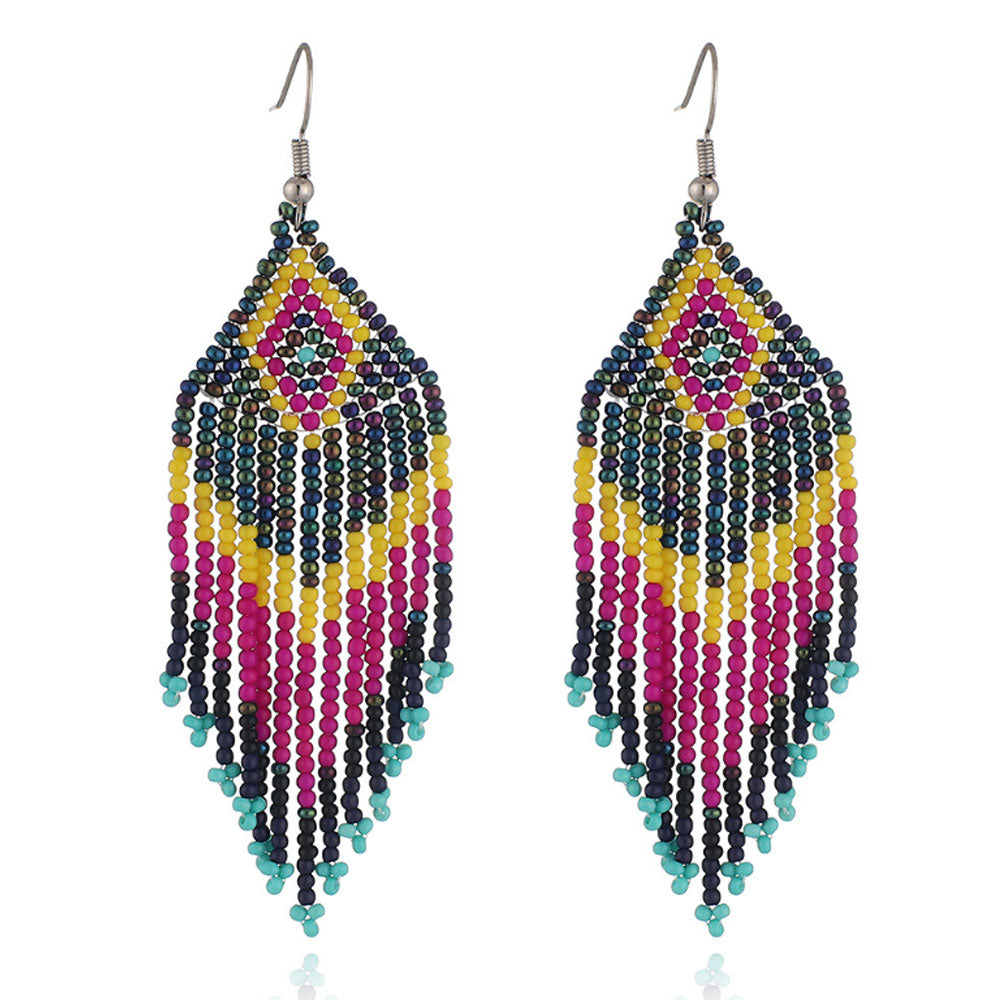 bohemian glass seed beads tassel earring statement miyuki bead dangle tassel earring distributors
