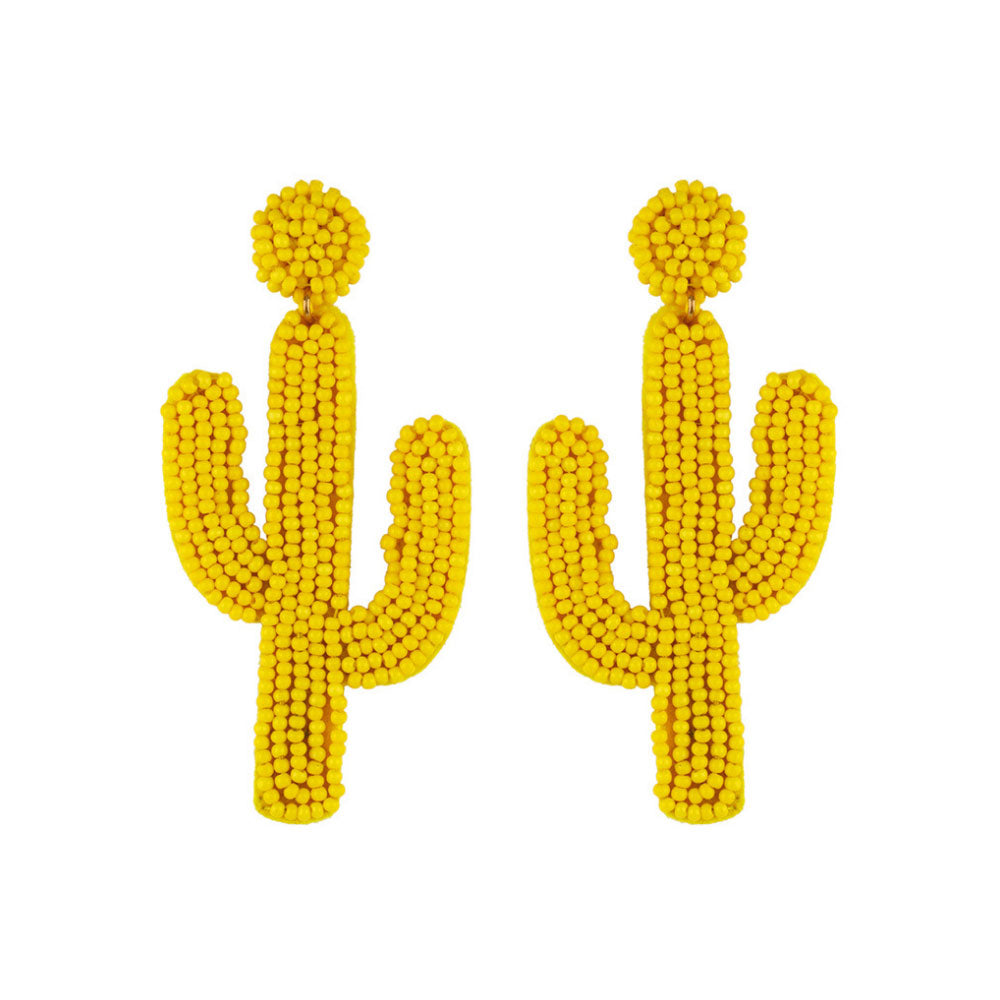 fashion trendy multi-color long rice seed beads beaded cactus earrings boho jewelry