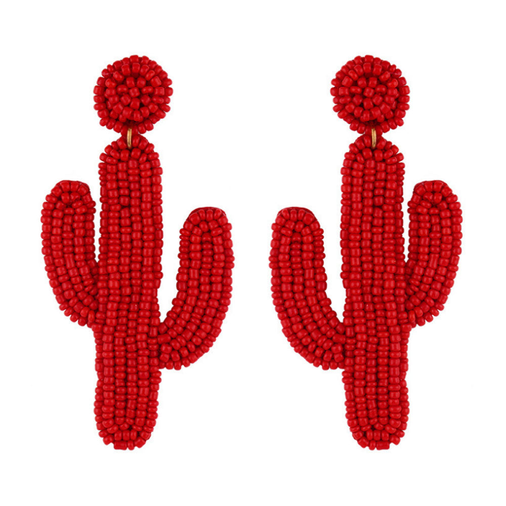 fashion trendy multi-color long rice seed beads beaded cactus earrings boho jewelry