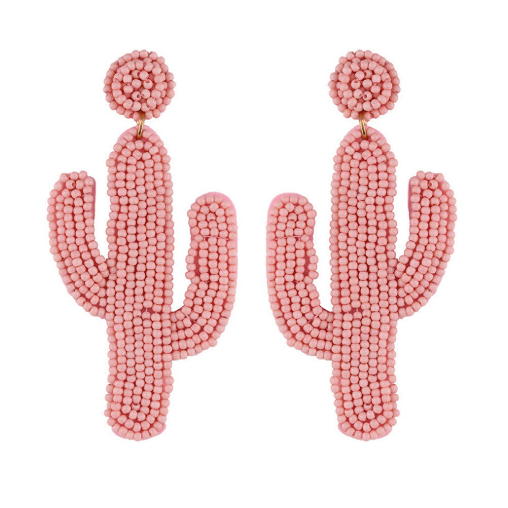 fashion trendy multi-color long rice seed beads beaded cactus earrings boho jewelry