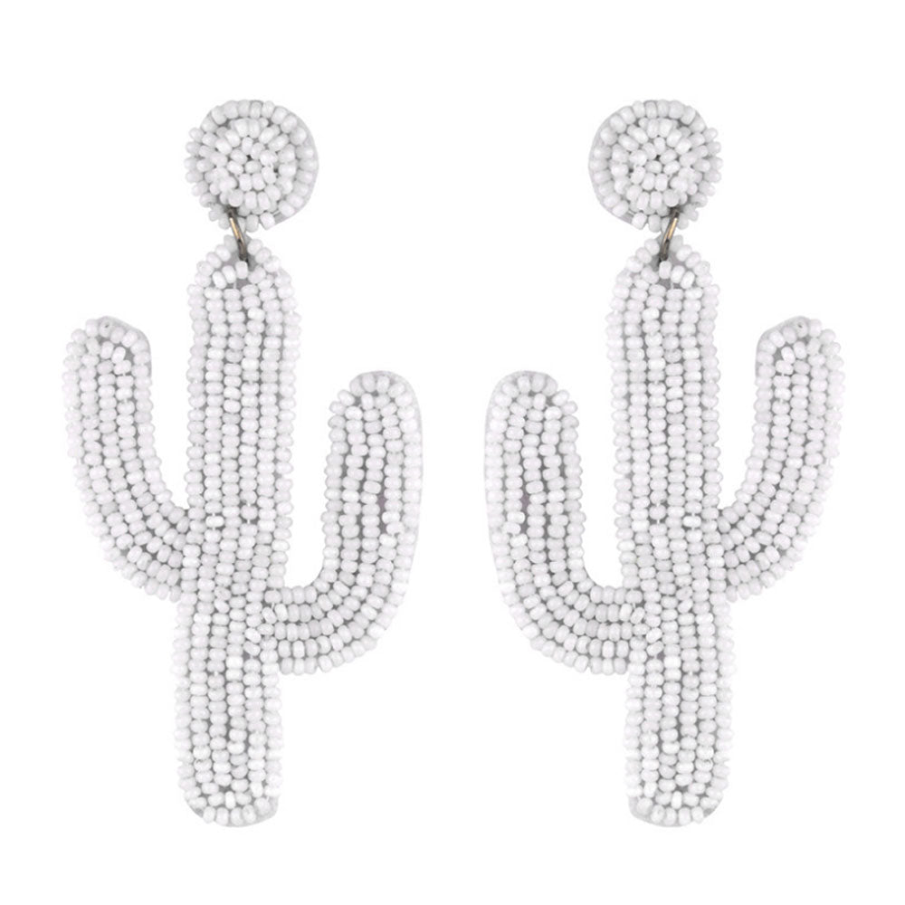 fashion trendy multi-color long rice seed beads beaded cactus earrings boho jewelry