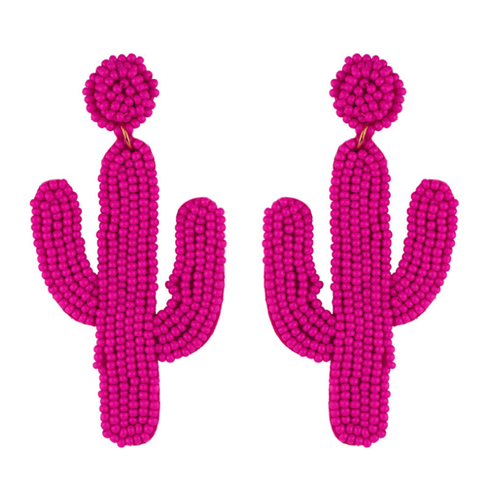 fashion trendy multi-color long rice seed beads beaded cactus earrings boho jewelry