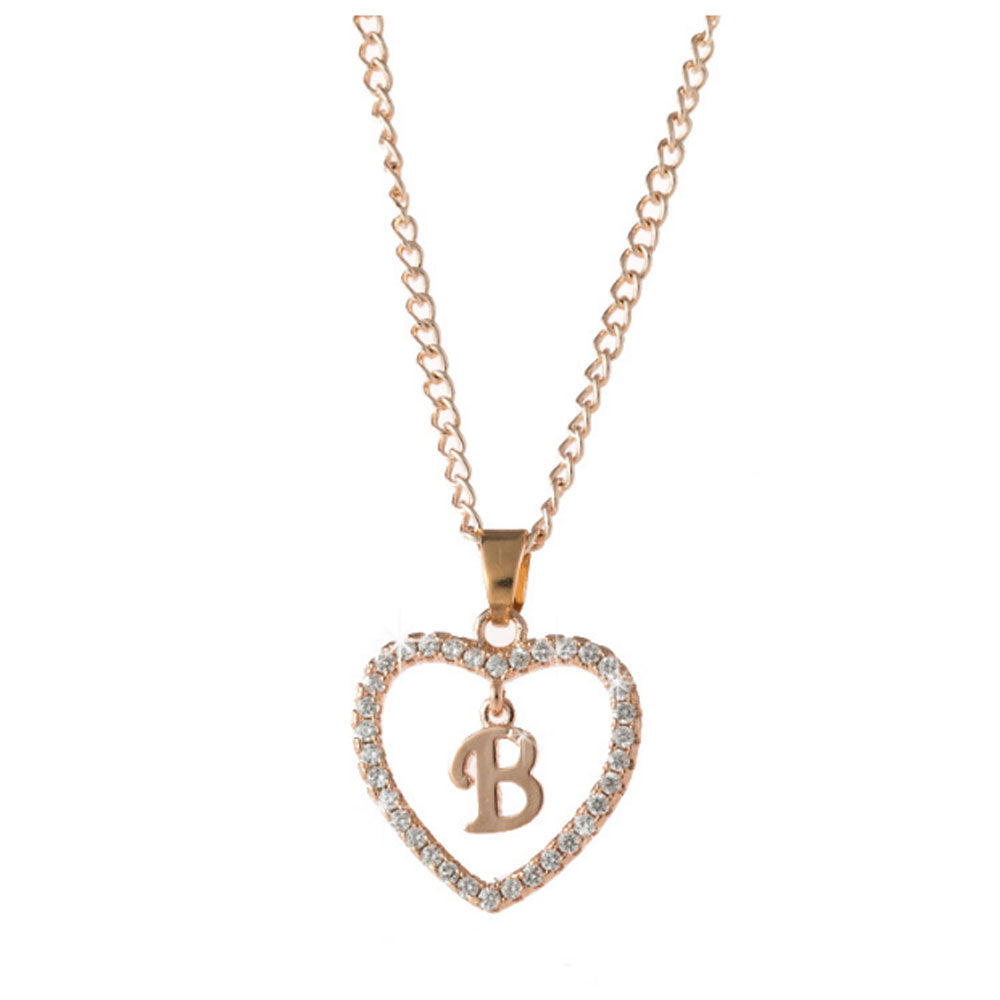 Trendy fashion Alloy classic gold rose love heart 26 alphabet necklace zircon jewelry diamond initial alphabet necklace