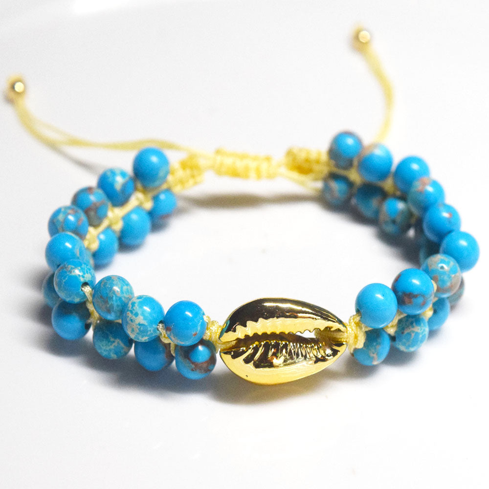 Pulsera Boho Turquoise blue Bracelet wraps Gold Plated Sea Shell Spring Summer Beach Jewelry perles Bracelets Handmade