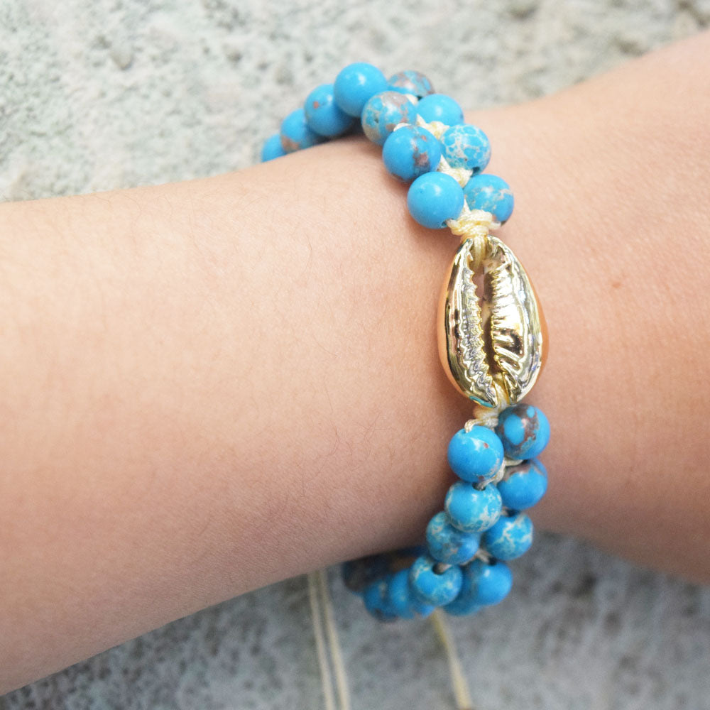 Pulsera Boho Turquoise blue Bracelet wraps Gold Plated Sea Shell Spring Summer Beach Jewelry perles Bracelets Handmade