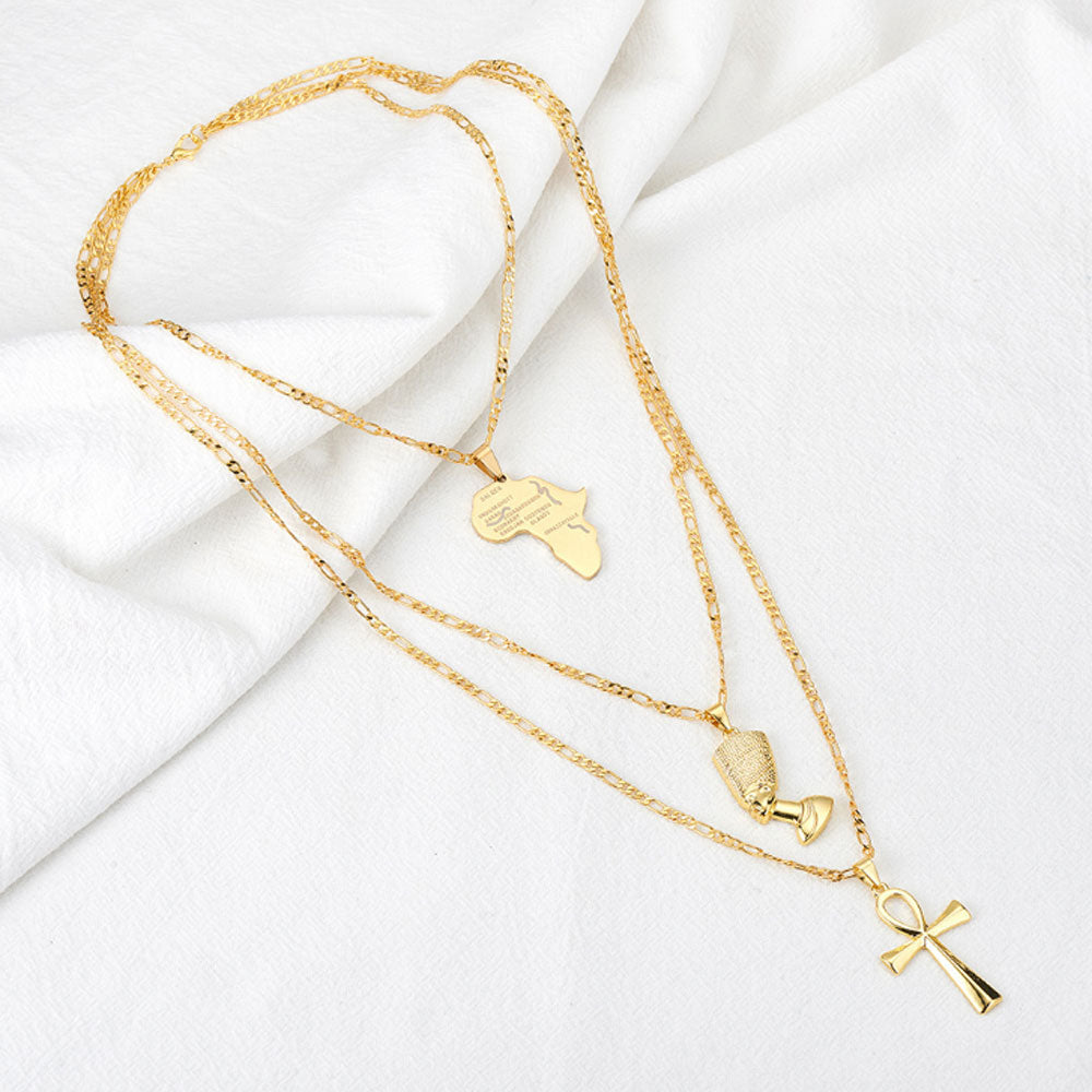 bohemian allah necklace women african map pendant necklace egypt queen 3 layers layered necklace women