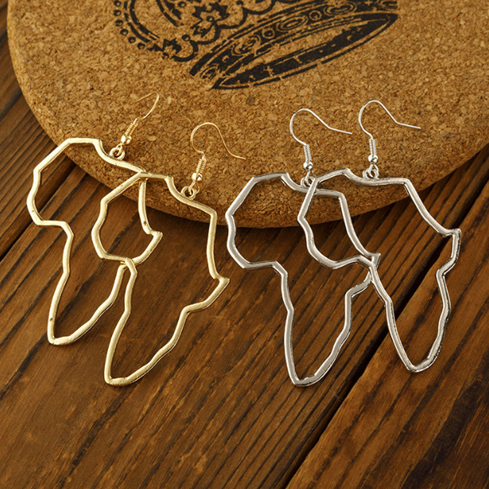 fashion alloy with gold and silver plated african map dangle earrings jewelry for women