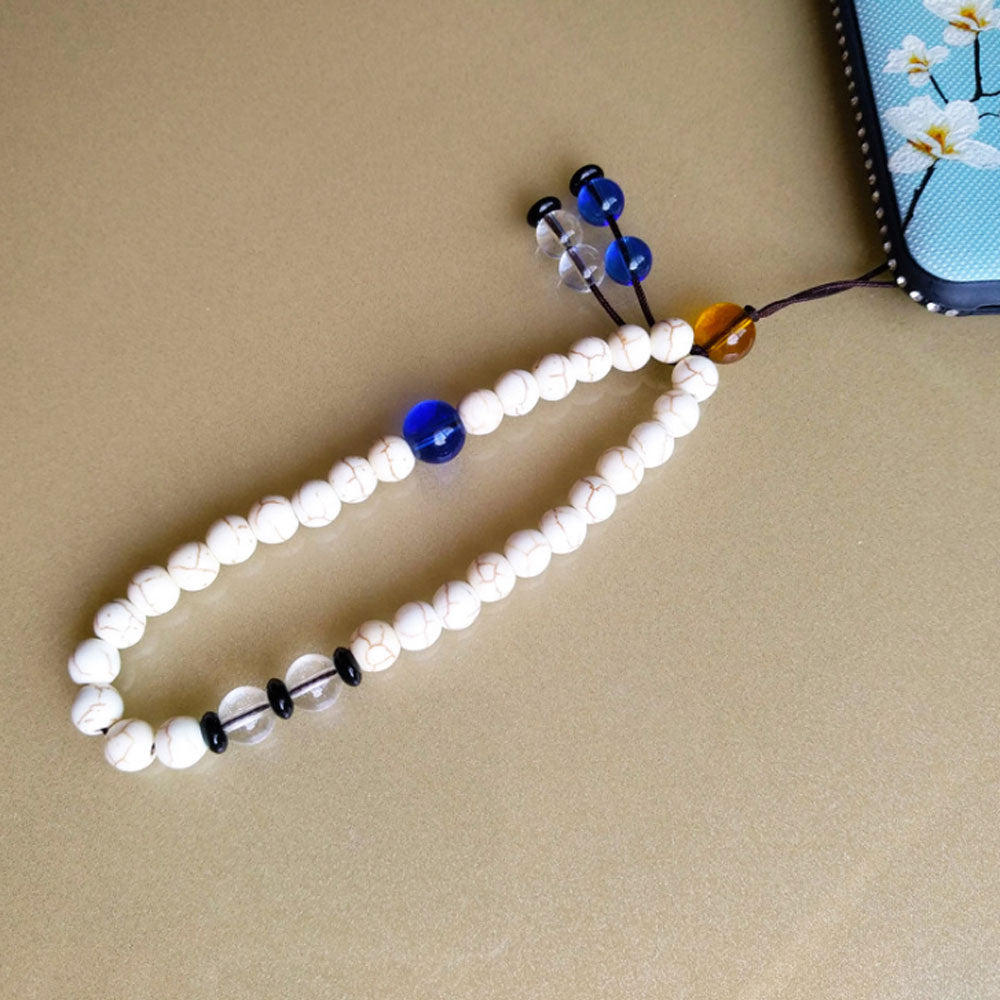 jeweled howlite, turquoise stone beads hand wrist beads lanyard strap string for cell phone