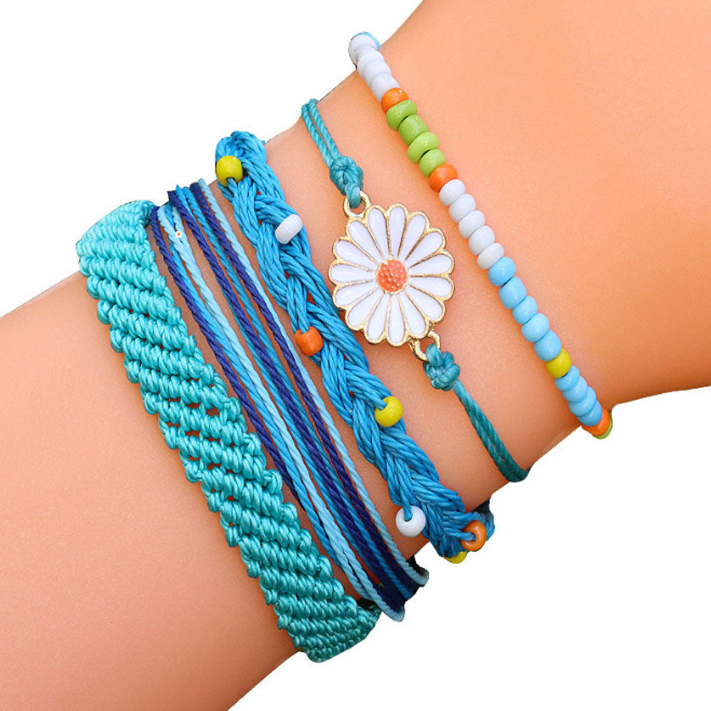 wholesale adjustable boho wax cotton cord string braid woven friendship bracelet beach flower charm bracelets kit jewelry for women