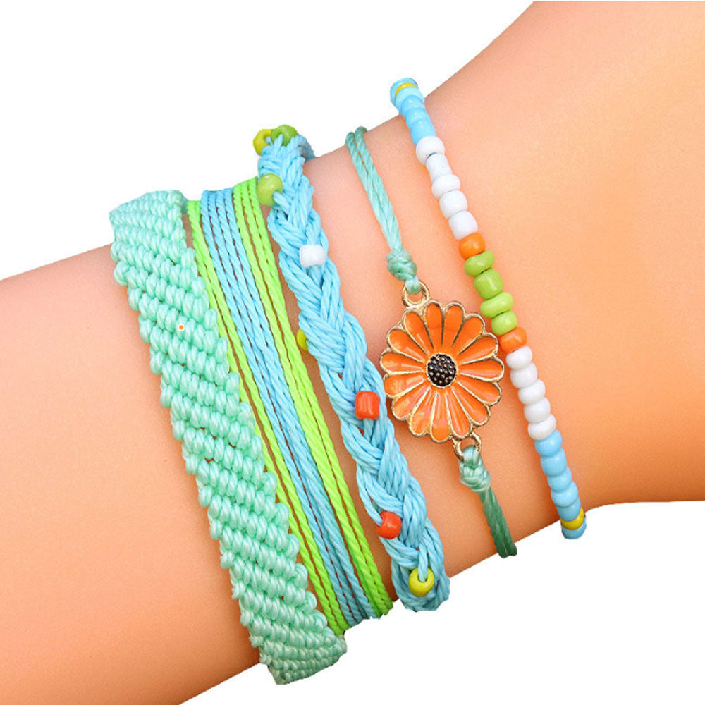 wholesale adjustable boho wax cotton cord string braid woven friendship bracelet beach flower charm bracelets kit jewelry for women