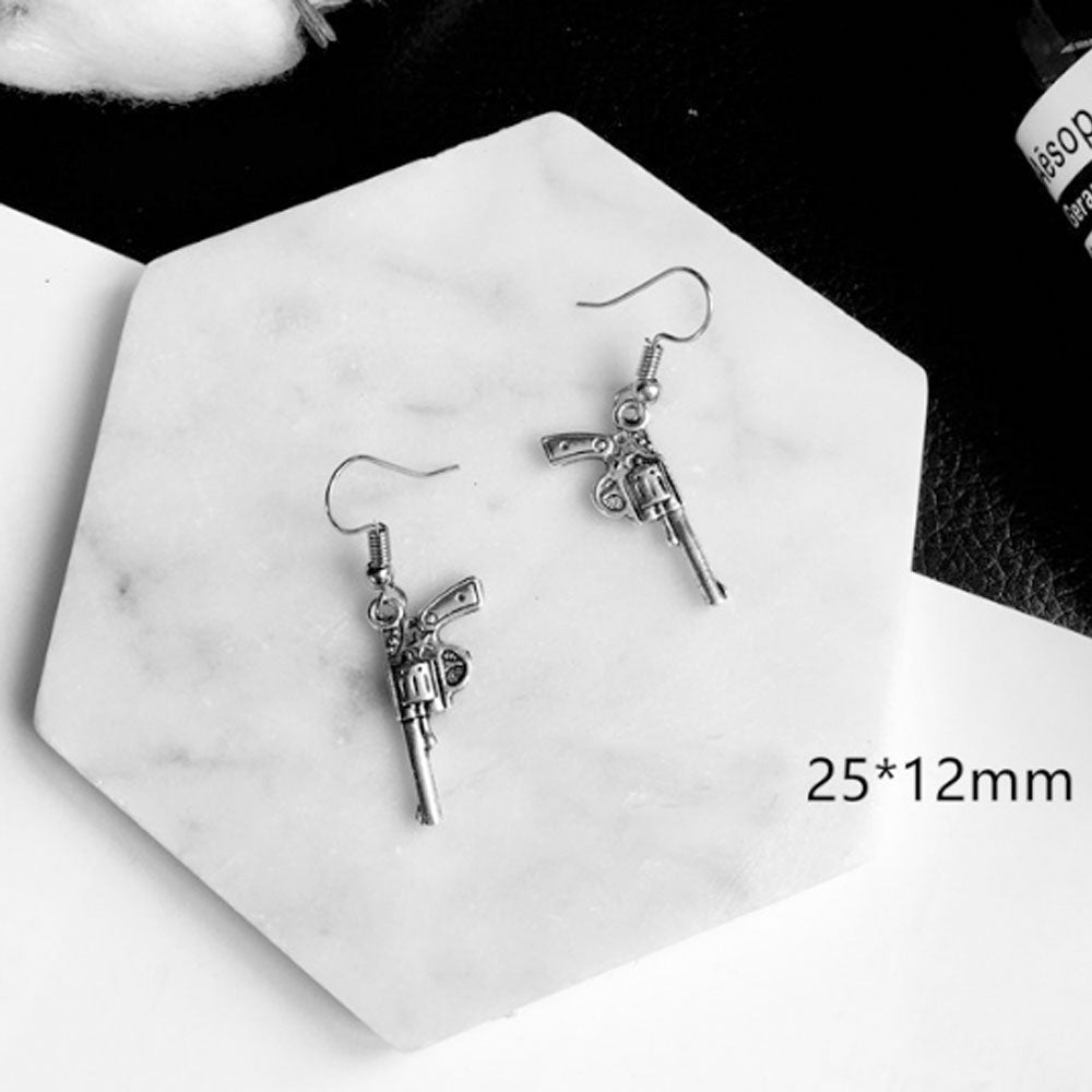 goth alloy ancient silver piercing gun handcuff money toothpaste dangle drop earrings jewelry