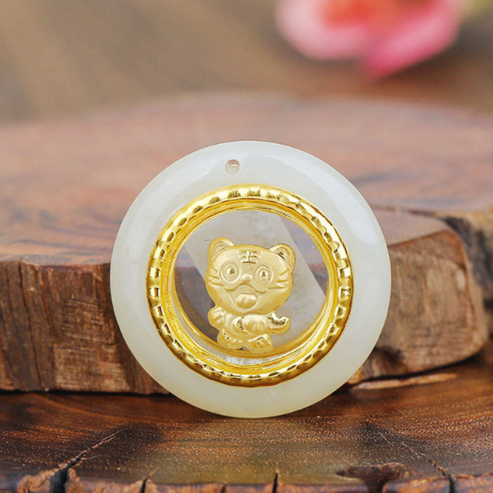 Christmas Chinese New Year A grade 24k gold plated Jade twelve chinese zodiac signs Pendant Necklace Jewelry