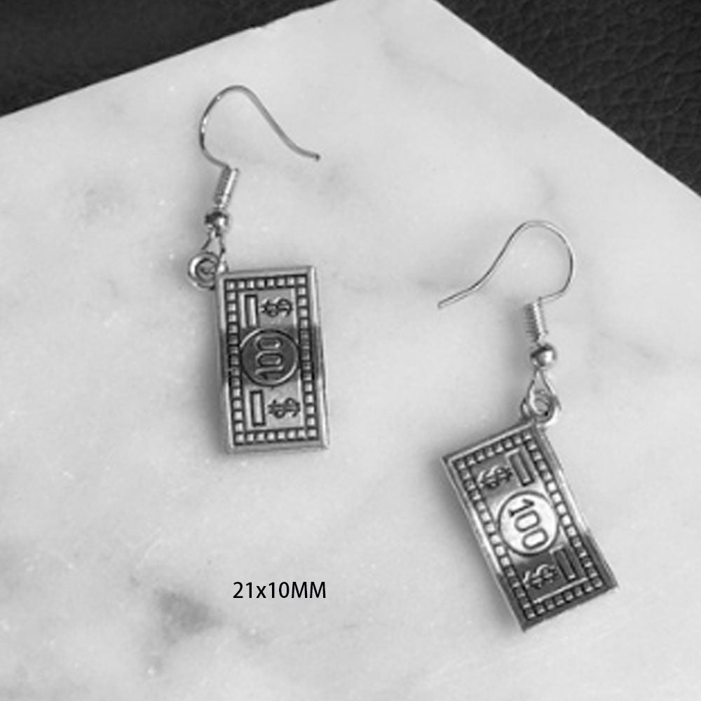 goth alloy ancient silver piercing gun handcuff money toothpaste dangle drop earrings jewelry