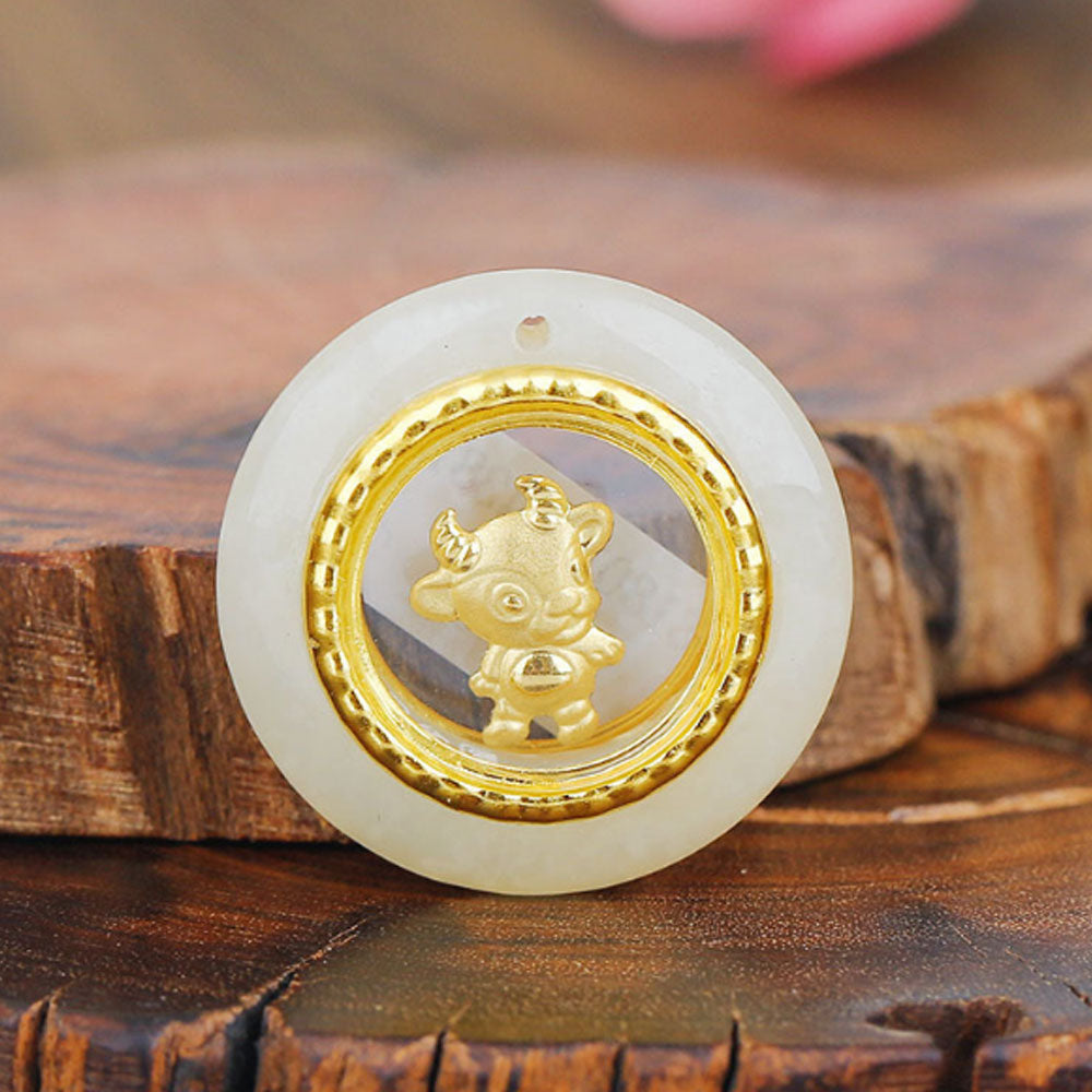 Christmas Chinese New Year A grade 24k gold plated Jade twelve chinese zodiac signs Pendant Necklace Jewelry