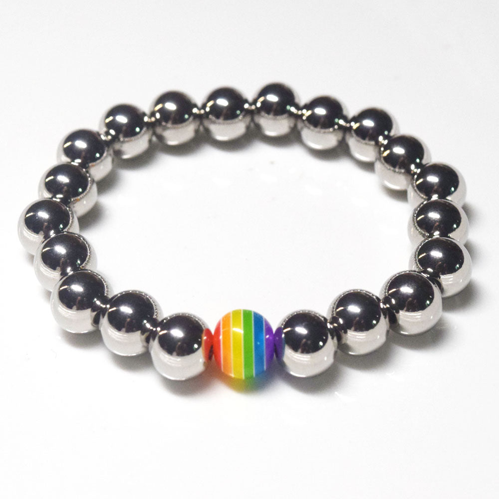 wholesale or custom stainless steel beads with rainbow beads lesbian gay pride lgbt beaded bracelet jewelry handmade