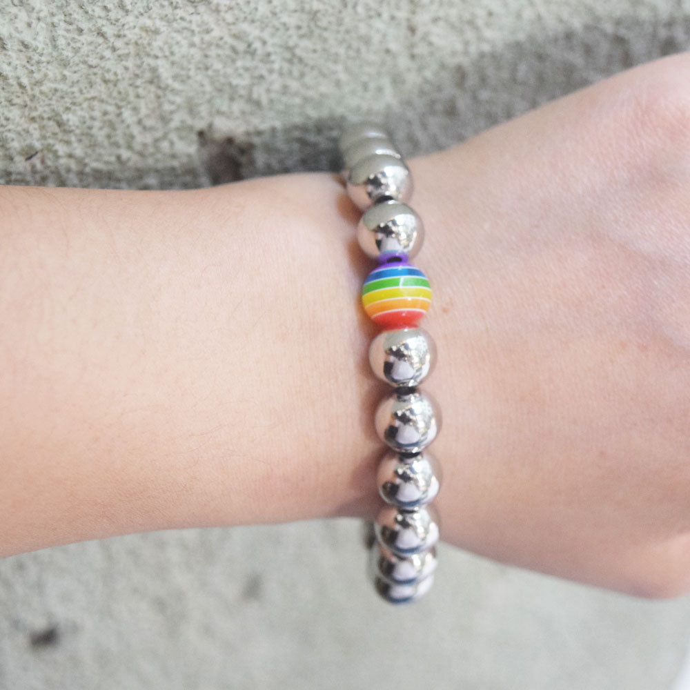 wholesale or custom stainless steel beads with rainbow beads lesbian gay pride lgbt beaded bracelet jewelry handmade