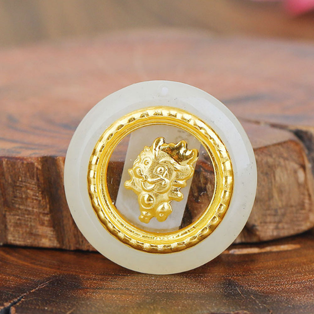 Christmas Chinese New Year A grade 24k gold plated Jade twelve chinese zodiac signs Pendant Necklace Jewelry