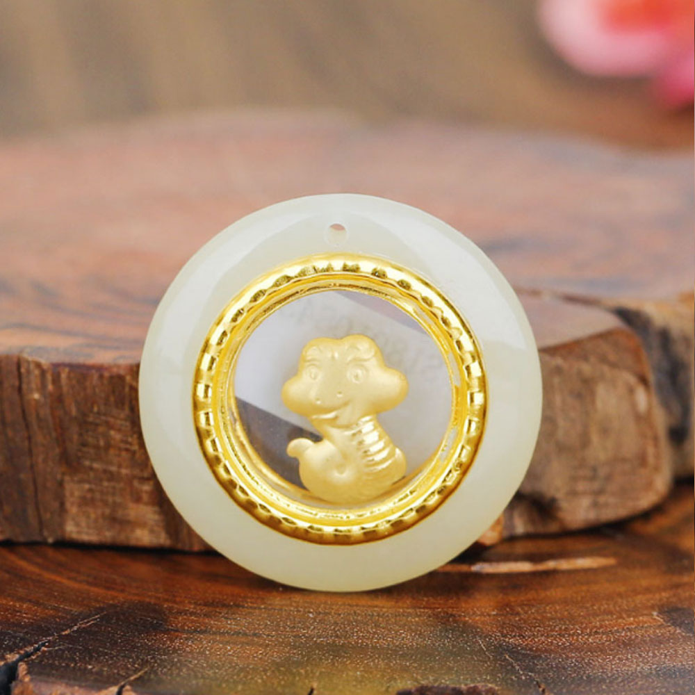 Christmas Chinese New Year A grade 24k gold plated Jade twelve chinese zodiac signs Pendant Necklace Jewelry