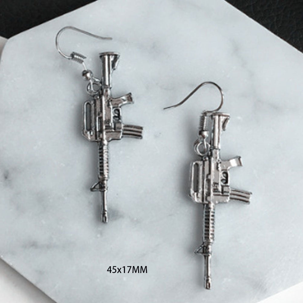 goth alloy ancient silver piercing gun handcuff money toothpaste dangle drop earrings jewelry