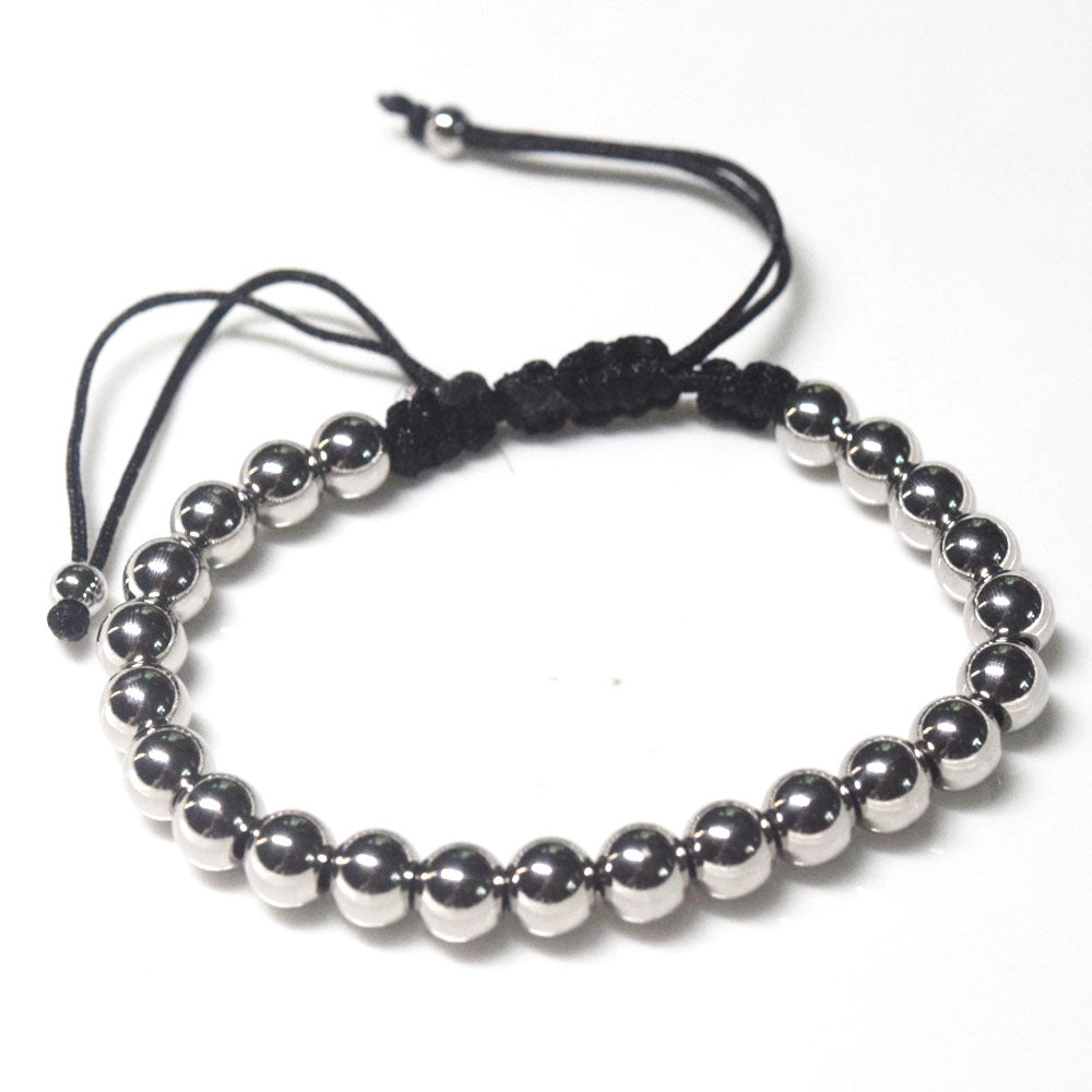 gold silver rose gold black 6mm stainless steel beads beaded jewelry cord adjustable bracelet jewelry men women unisex