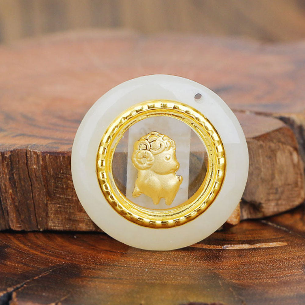 Christmas Chinese New Year A grade 24k gold plated Jade twelve chinese zodiac signs Pendant Necklace Jewelry