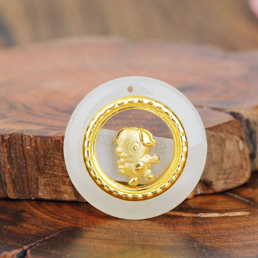 Christmas Chinese New Year A grade 24k gold plated Jade twelve chinese zodiac signs Pendant Necklace Jewelry