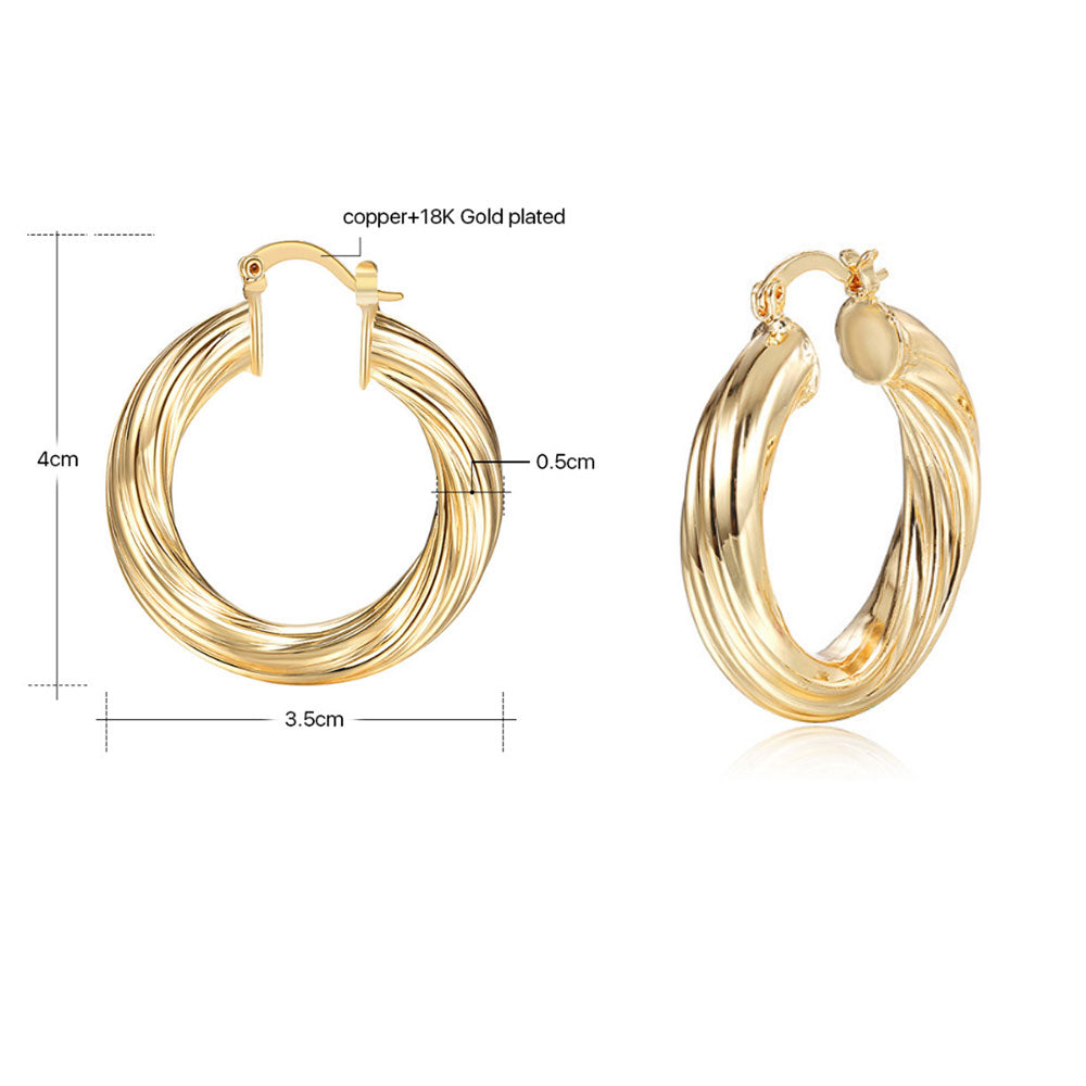 brass alloy with 18k gold plated korean fashion thick textured earrings women hoop jewelry