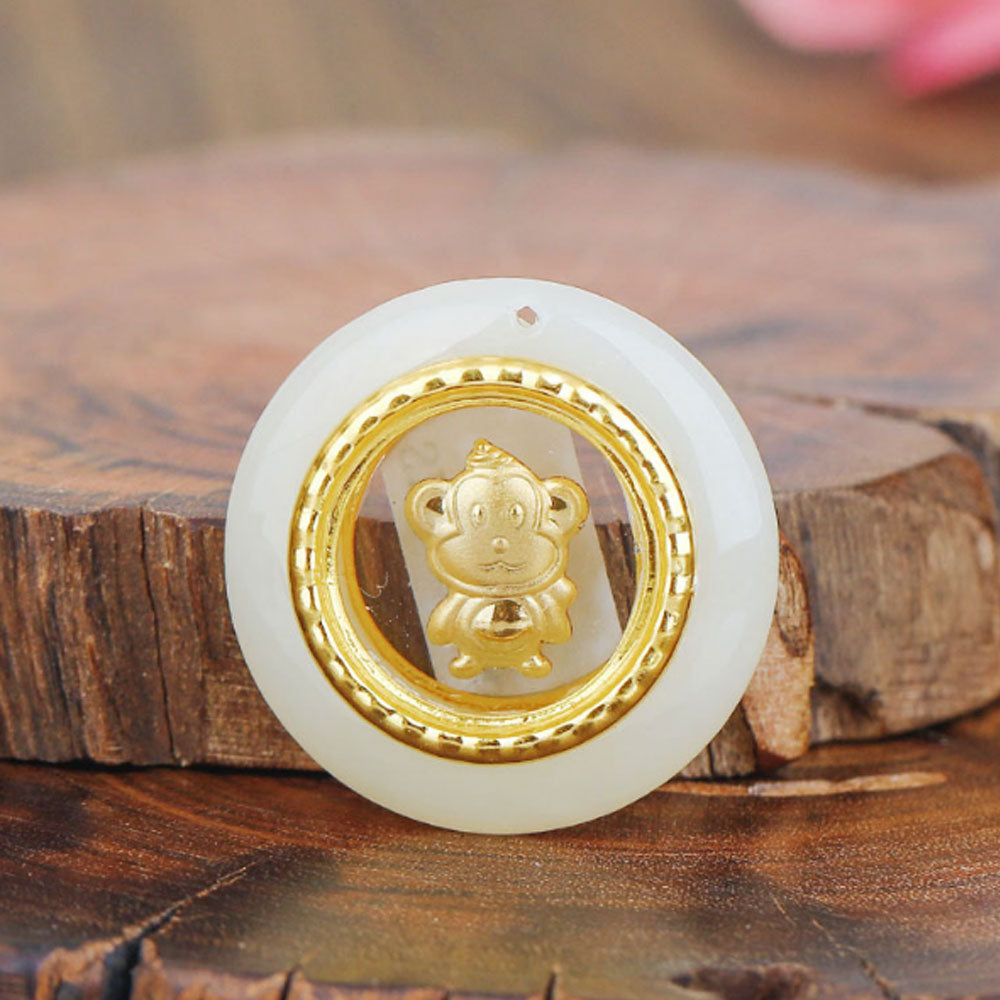 Christmas Chinese New Year A grade 24k gold plated Jade twelve chinese zodiac signs Pendant Necklace Jewelry