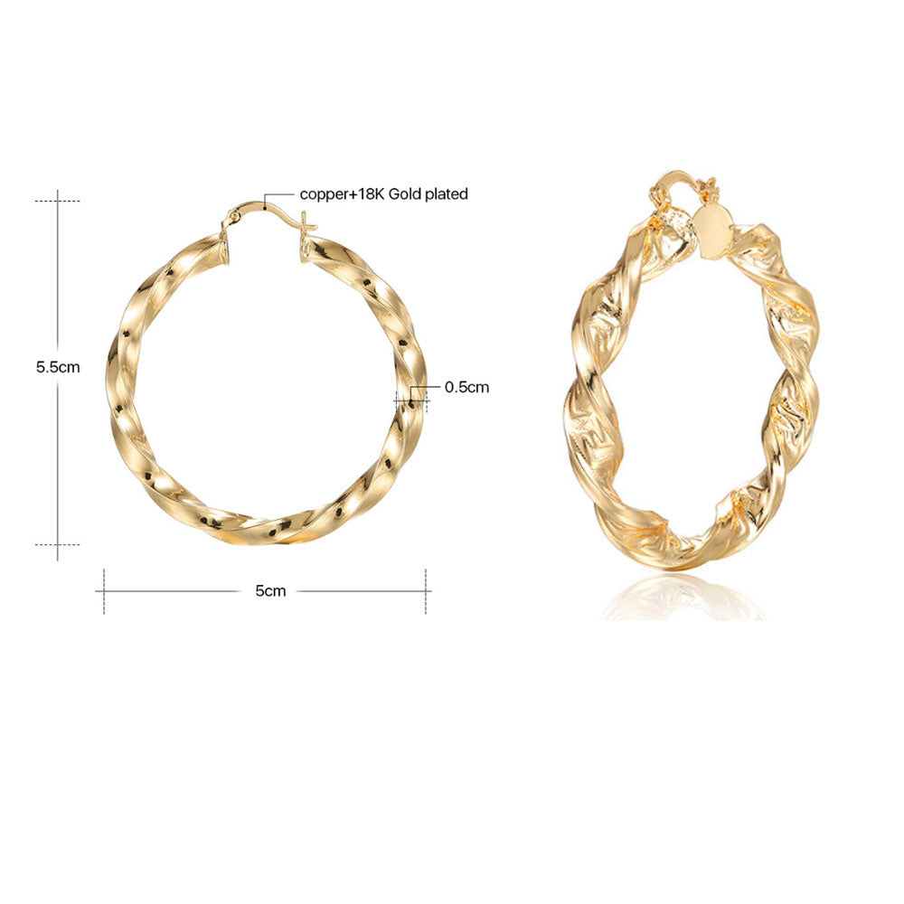 brass alloy with 18k gold plated korean fashion thick textured earrings women hoop jewelry