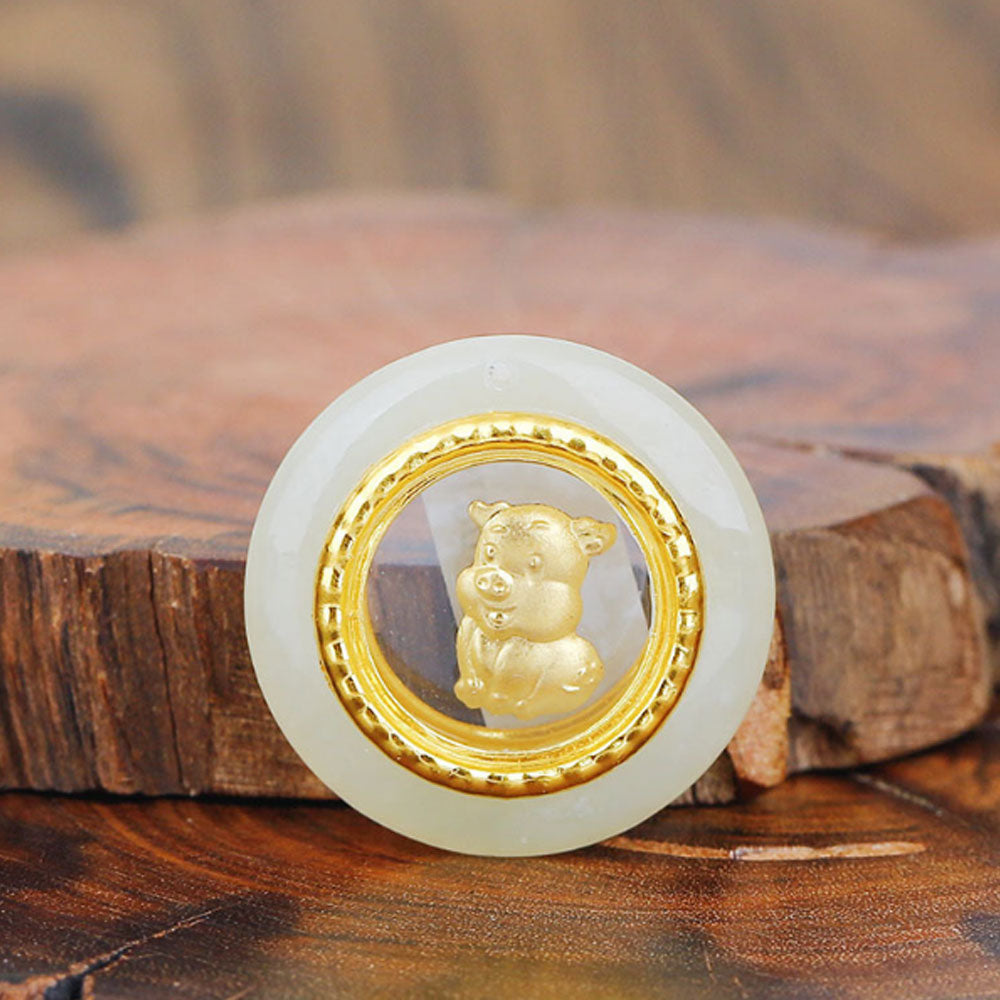 Christmas Chinese New Year A grade 24k gold plated Jade twelve chinese zodiac signs Pendant Necklace Jewelry