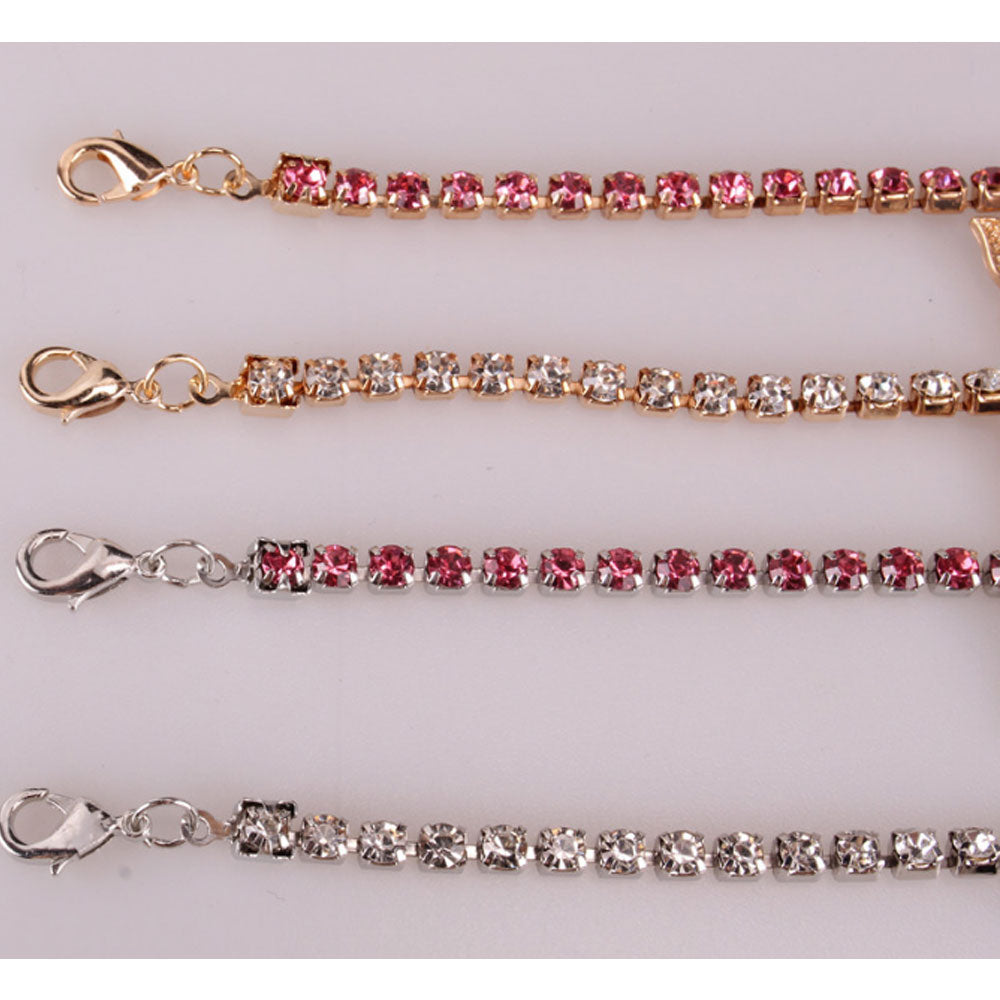 rhinestone beads diamond pink butterfly tennis anklet gold silver