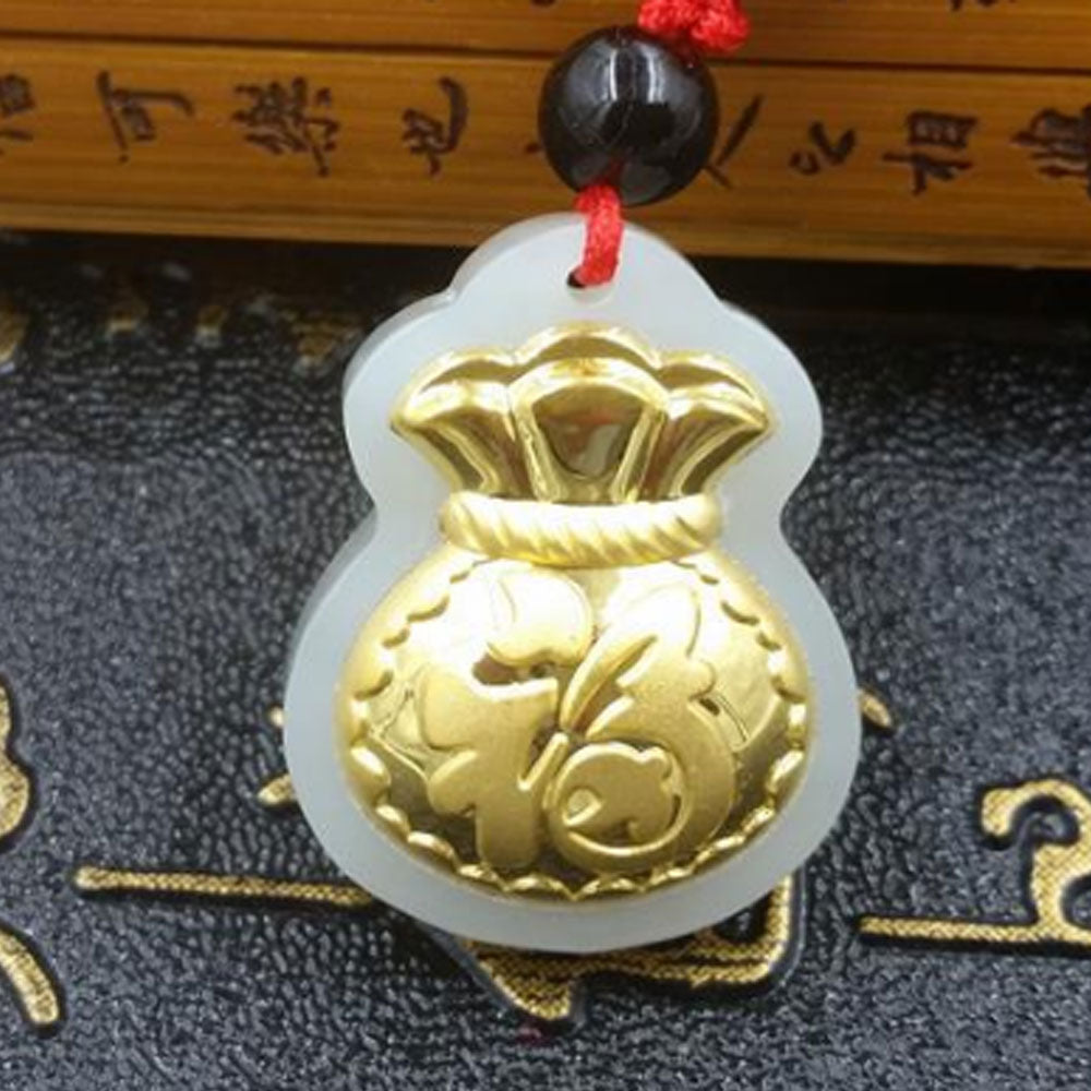 fahion Chinese 24k gold plated money bag hetian jade crystal charm pendant necklace jewelry