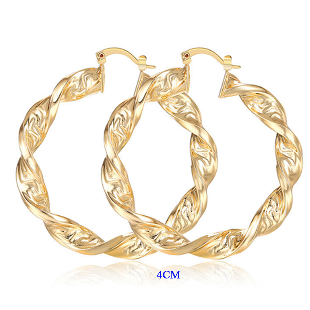 brass alloy with 18k gold plated korean fashion thick textured earrings women hoop jewelry