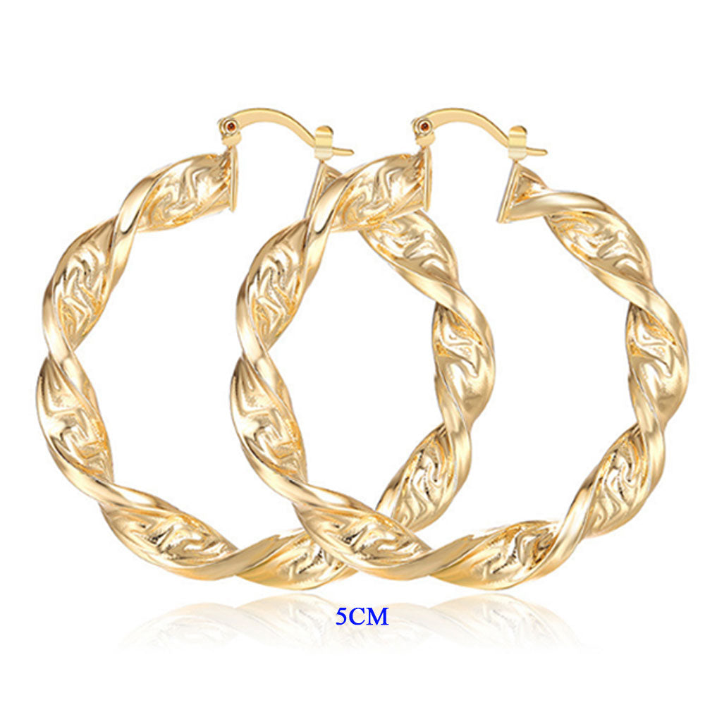 brass alloy with 18k gold plated korean fashion thick textured earrings women hoop jewelry