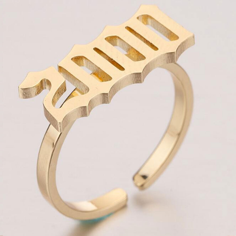 cheap wholesale 1980-2000 years silver and gold colors Anniversary stainless steel birth year open cuff adjustable ring jewelry
