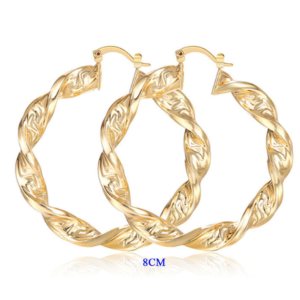 brass alloy with 18k gold plated korean fashion thick textured earrings women hoop jewelry